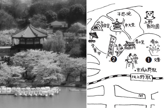 左:上野桜まつり 右:地図